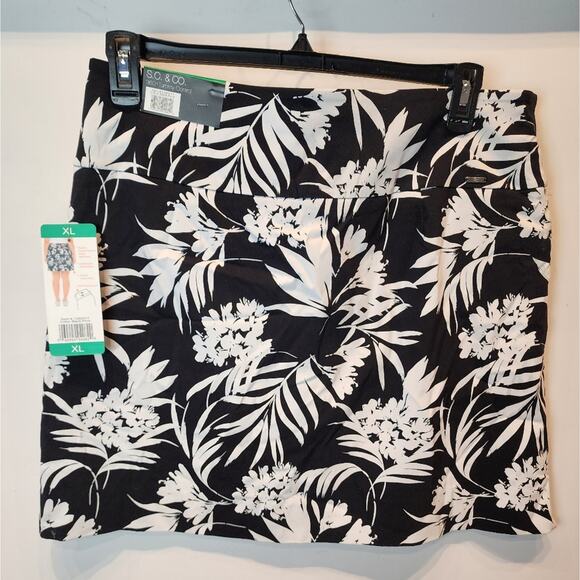 New S.C. & Co. Tropical Print Black & White Mini Skirt Lycra Lined Shorts XL - Picture 6 of 10
